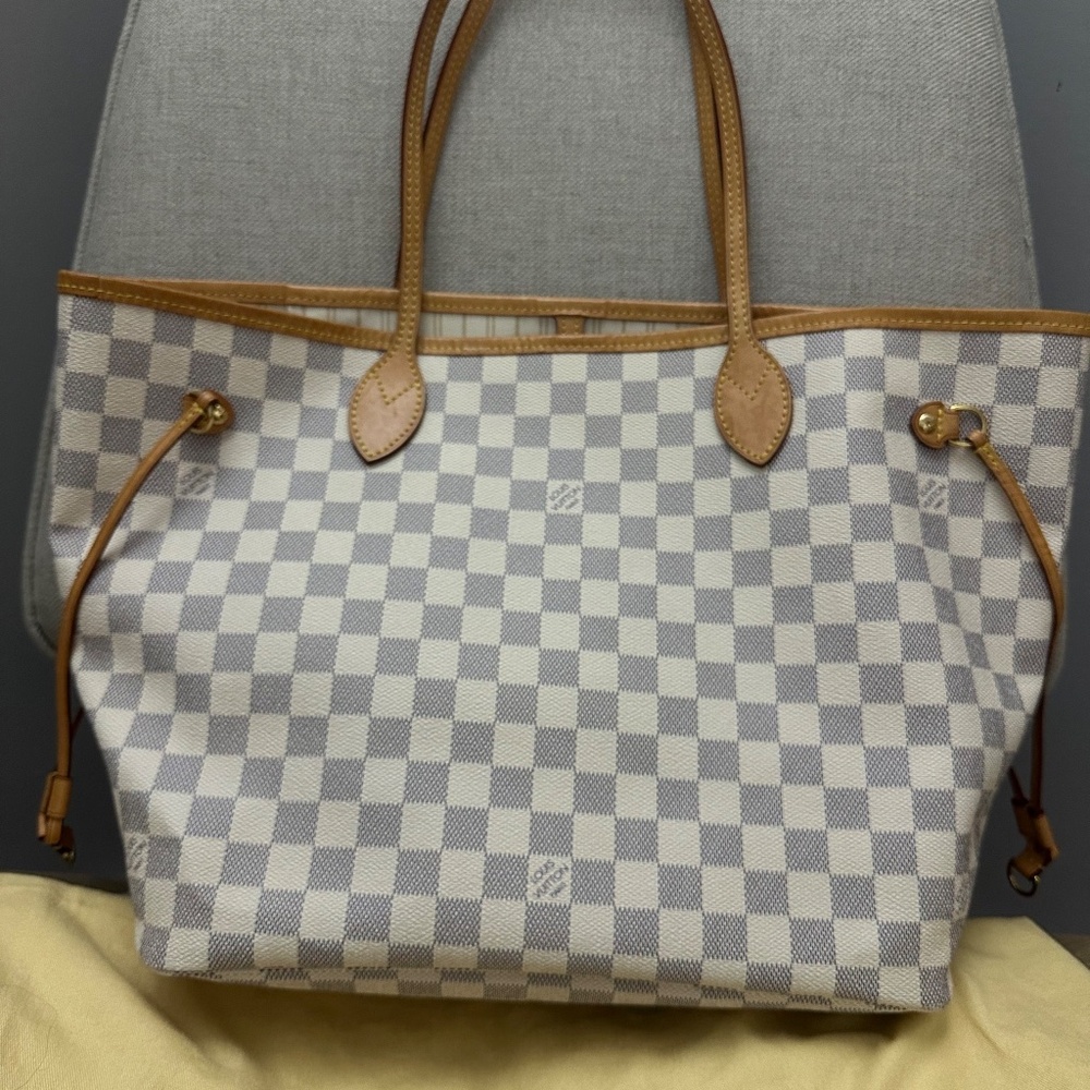 LV Neverfull MM Damier Azure Rose Beige